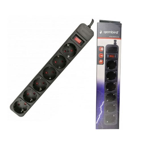 Slika Gembird SPG6-B-6  6 uticnica(3x1.5mm, 16A,3500W) black produžni kabl sa zaštitom 1.8m