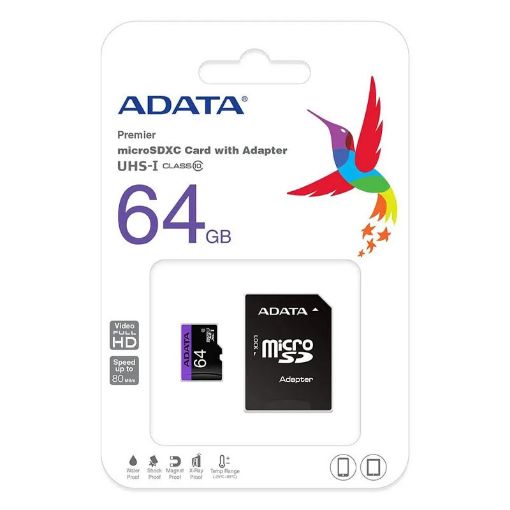 Slika AData AUSDX64GUICL10-RA1/ class 10 Micro SD Card 64GB + SD adapter