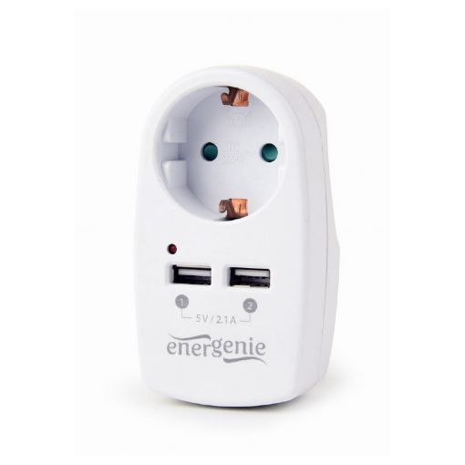 Slika Gembird EG-ACU2-02 2-portni USB punjac sa prolaznom AC utičnicom, 2,1 A, bela