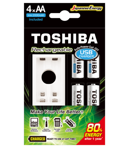 Slika Toshiba TNHC-6GME4 USB punjač Ni-MH baterija sa 4 punjive baterije AA 2000mAh