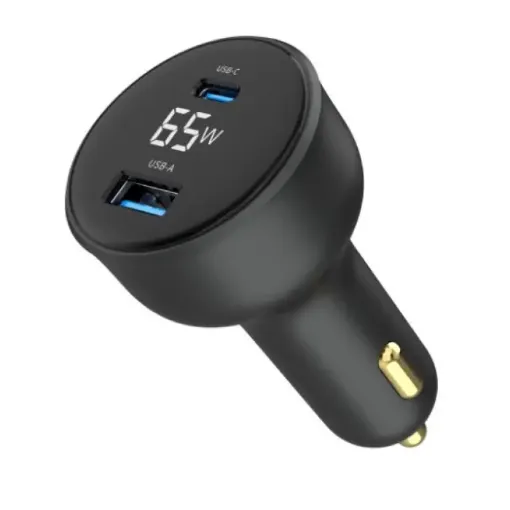 Slika Gembird TA-UC-AC2PD65LCD-CAR-01 2-port USB brzi punjač za auto Type-C PD LCD 65W crni