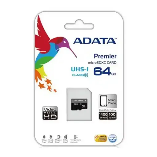 Slika AData Micro SD Card 64GB AData + SD adapter AUSDX64GUICL10A1-RA1 class 10 memorijska kartica